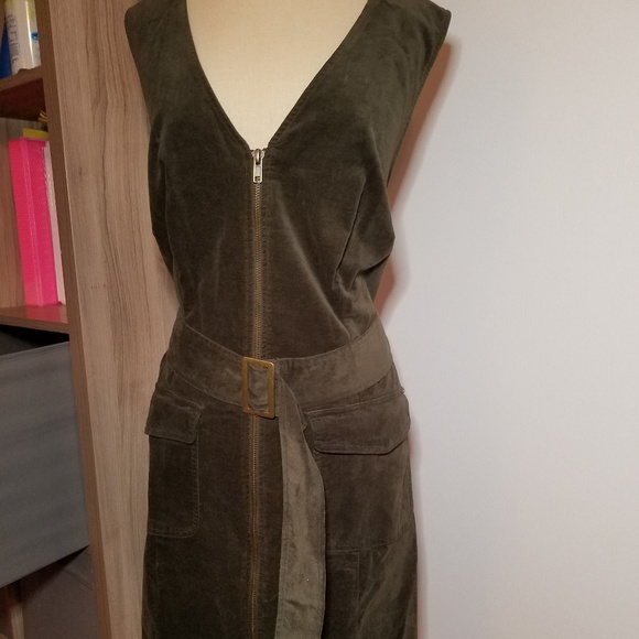 Velvet Zippered Jumper Dark Olive Green - Picture 1 of 6